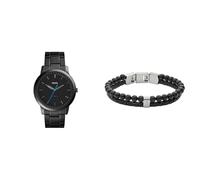 FOSSIL Herren Minimalist Schwarze Edelstahl Uhr und Townsman Halbedelstein Armband, Set