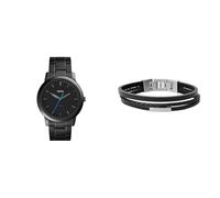 FOSSIL Herren Minimalist Schwarze Edelstahl Uhr und Townsman Leder Armband, Set