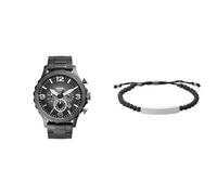 FOSSIL Herren Nate Graue Edelstahl Uhr und Ellis Schwarzer Halbedelstein Armband, Set