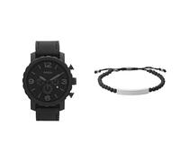 FOSSIL Herren Nate Schwarze Lederuhr und Ellis Halbedelstein Armband, Set