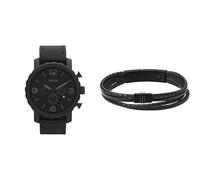 FOSSIL Herren Nate Schwarze Lederuhr und Townsman Edelstahl Armband, Set
