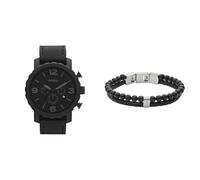 FOSSIL Herren Nate Schwarze Lederuhr und Townsman Halbedelstein Edelstahl Armband, Set