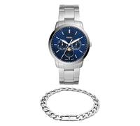 Fossil Herren Neutra Silber-Ton Edelstahl-Uhr und Heritage Armband, Set