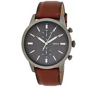 Fossil Herren Quartz Armbanduhr, 44.00mm GehäusegröÃŸe mit grau analog Zifferblatt und braun Lederarmband Armband FS5522