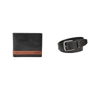 FOSSIL Herren Quinn Schwarzes Leder Portemonnaie und Brody Gürtel, Set
