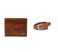 FOSSIL Herren Ryan Braunes Leder Portemonnaie und Aiden Gürtel, Set