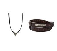 Fossil Herrenschmuck aus edelstahl, 42cm + 5cm Verlängerung, Anhänger: 15 x 13 mm & Herrenarmband Doppelwickel in braun, JF87354040