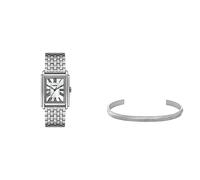 Fossil Herrenuhr Carraway und Harlow Manschettenarmband - Dreizeigerwerk, Edelstahluhr und Edelstahlarmband mit linearer Textur