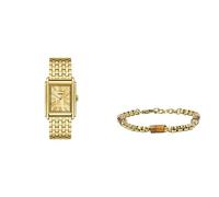 Fossil Herrenuhr Carraway und Komponentenarmband All Stacked Up - Dreizeigeruhrwerk, goldfarbener Edelstahl und braunes Tigerauge-Armband