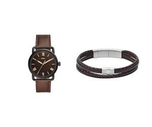 Fossil Herrenuhr Copeland, 42mm Gehäusegröße, Quarzwerk, Lederarmband Herren-Strangarmbänder JF02934040
