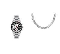 Fossil Herrenuhr Sport Tourer und Halskette Harlow, Silber Edelstahl, Set