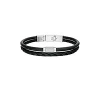Armband FOSSIL "Schmuck Geschenk Edelstahl Leder Armschmuck Armkette Machine", schwarz, edelstahlfarben, Armbänder, Damen, 21,5cm, Edelstahl Leder, Edelstahl, Leder, Armband (19798109-0) schwarz, edel