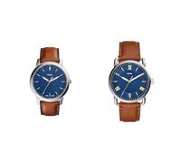 Fossil Minimalist Uhr für Herren, Quarzwerk mit Edelstahl- oder Lederarmband, Blau und Braun, 44MM & Copeland Uhr für Herren, Quarzwerk mit Edelstahl- oder Lederarmband, Blau, 42MM