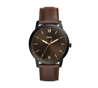 Fossil Minimalist uhr für Herren, Quarzwerk mit Edelstahl- oder Lederarmband, Dunkelbraun, 44MM