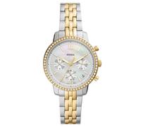 Fossil Damenuhren Neutra, Chronographenwerk, 36mm Silbernes Edelstahlgehäuse mit Edelstahlarmband, ES5216