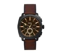 Fossil New Machine Herrenuhr, 44mm Quarz-Chronographenwerk mit Edelstahl- oder Lederarmband