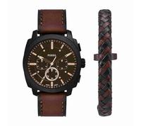 Fossil New Machine Herrenuhr, 44mm Quarz-Chronographenwerk mit Edelstahl- oder Lederarmband