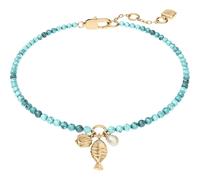 Armband FOSSIL "Schmuck Geschenk Metall Armschmuck Fisch Muschel Sutton", gelbgoldfarben, kristallweiß, weiß, türkis, kristallweiß, Armbänder, Damen, 19cm, Metall Nylon Perlen, Metall, Nylon, Perlen, 