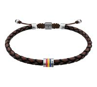 Armband FOSSIL "Everett", braun, edelstahlfarben, blau, gelb, rot, Armbänder, Herren, 25cm, Edelstahl Leder Textil, Edelstahl, Leder, Textil, Armband, Emaille (34416643-0) braun, edelstahlfarben, blau