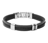 Armband FOSSIL "VINTAGE CASUAL, JF03686040" Armbänder Gr. Edelstahl-Leder, schwarz (edelstahlfarben, schwarz) Fossil aus Edelstahl + Leder (55282920-0)