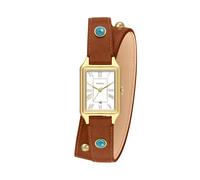 Fossil Quarzuhr "RAQUEL" Armbanduhr, Damenuhr, Lederarmband, analog, Tag, Türkis (27649367-0) goldfarben, braun