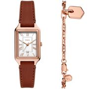 Fossil Quarzuhr "RAQUEL" Armbanduhr, Damenuhr, Lederarmband, Ideal auch als Geschenk, analog (53317800-0) braun, weiß