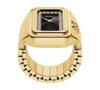 Fossil "RAQUEL WATCH RING" Armbanduhr, Damenuhr, Edelstahlarmband, analog, Glassteine (21662765-0) gelbgoldfarben, schwarz