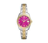 Fossil Scarlette Uhr für Damen, Quarzwerk mit Edelstahl- oder Lederarmband Silberton und Rosa 32MM