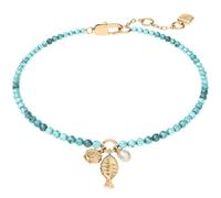 Armband FOSSIL "Schmuck Geschenk Metall Armschmuck Fisch Muschel Sutton", gelbgoldfarben, kristallweiß, weiß, türkis, kristallweiß, Armbänder, Damen, 19cm, Metall Nylon Perlen, Metall, Nylon, Perlen, 