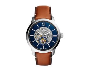 Fossil townsman automatik braunem herren uhr mit blauemzifferblatt und leder armband one_size Braun
