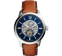 Fossil Townsman uhr für Herren, Automatikuhrwerk mit Edelstahl- oder Lederarmband, Silberton und Braun, 48MM