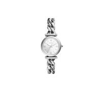 Fossil Carlie Uhr für Damen, Quarzwerk mit Edelstahl- oder Lederarmband Silberton und Weiß