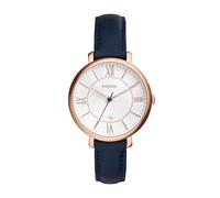 Fossil Uhr für Damen Jacqueline, Quarzwerk, 36mm Rose Gold Edelstahlgehäuse mit einem Echtlederarmband, ES3843