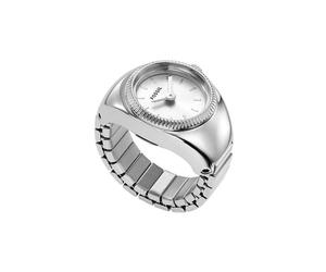 Fossil watch ring quarz silberfarbenem damen uhr mit weißem zifferblatt und edelstahl armband one_size Silber