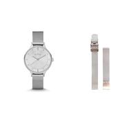 Fossil Women's Anita Lillie Stainless Steel Watch and Replaceable Leather Strap, Silver-Tone Set