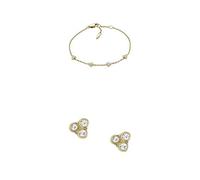 Fossil Women's Sutton Trio Glitz Gold-Tone Edelstahl Station Armband + Sutton Trio Glitz Gold-Tone Edelstahl Ohrstecker, JF04110710