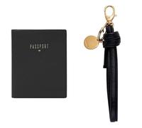 Fossil Women's Travel Passport Case and Keychain, Black Leather, Set