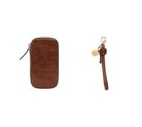 Fossil Women's Travel Passport Case and Keychain, Brown Leather, Set