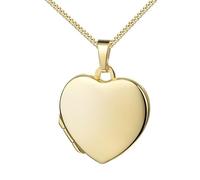 Fotomedaillon Kleines Medaillon Herz 585 Gold 14 Karat Herz-Amulett für 2 Bilder zum Öffnen für Damen mit Halskette und Schmuck-Etui Mit Medaillonkette 925 Silber vergoldet - Kettenlänge 60 cm.