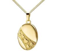 Fotomedaillon Medaillon für 2 Bilder 585 Gold 14 Karat Bild Amulett mit Herzen zum Öffnen für Damen mit Halskette und Schmuck-Etui Mit Medaillonkette 925 Silber vergoldet - Kettenlänge 60 cm.