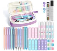 Four Candies Schulsachen mit Großem Federmäppchen Mäppchen, 36-teilig, Lila | Aesthetic Stifte, Clean Girl, Coole Sachen für Mädchen, Teenager, 12 Druckbleistifte 0,5, 0,7, 0,9 & 2,0 mm mit 624 Minen