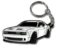 FOUR WHEEL BEAST DODGE Challenger Schlüsselanhänger - Offiziell lizenziertes Dodge Zubehör Schlüsselanhänger für RT SRT Cooles Spielzeugauto Männer Geschenk, Weiss/opulenter Garten, 2" x 1.3"