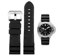 FOUUA Uhrenarmband Gummi Armband 22mm 24mm PANERAI Uhrenarmband Wasserfest Gummi Gebürstete Edelstahl Silber Schnalle Ersatzband kompatibel mit Panerai Unisex