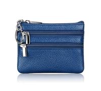 FOVAOK Modische Damen-Geldbörse aus Leder, Clutch, ein/zwei Reißverschluss, kurz, klein, Münzgeldbörse, weiches Mini-Kartenetui, 2 Reißverschlüsse, blau, Einheitsgröße