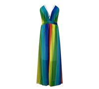 Foweknow Abendkleid Damen Lang Regenbogen Kleid Aus Chiffon Sexy Tiefer V-Ausschnitt Rückenfrei Ballkleider Rainbow Dress Partykleid Für Abschlussfeier Schuleröffnung Bunte Spaghetti Maxikleid
