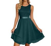 Foweknow Abendkleider Elegant Für Hochzeit Festliche Kleidung Damen Ärmellos Spitzenkleid Neckholder Brautjungfernkleider Retro A-Linie Plissee Swing Cocktailkleid Formelle Partykleid