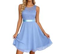 Foweknow Abendkleider Elegant Für Hochzeit Festliche Kleidung Damen Ärmellos Spitzenkleid Neckholder Brautjungfernkleider Retro A-Linie Plissee Swing Cocktailkleid Formelle Partykleid
