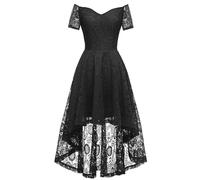 Foweknow Abendkleider Elegant Für Hochzeit Gast Festliches Kleid Damen Brautjungfernkleider Sommer V-Ausschnitt Swing Spitzenkleid Elegant Kurz Cocktailkleid Partykleid Mit Unregelmäßige Saum