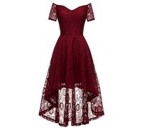 Foweknow Abendkleider Elegant Für Hochzeit Gast Festliches Kleid Damen Brautjungfernkleider Sommer V-Ausschnitt Swing Spitzenkleid Elegant Kurz Cocktailkleid Partykleid Mit Unregelmäßige Saum