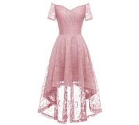 Foweknow Abendkleider Elegant Für Hochzeit Gast Festliches Kleid Damen Brautjungfernkleider Sommer V-Ausschnitt Swing Spitzenkleid Elegant Kurz Cocktailkleid Partykleid Mit Unregelmäßige Saum